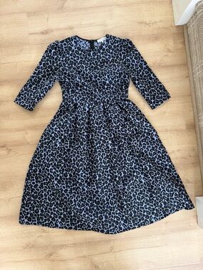 Blue and Black Leopard Print Fit & Flare Dress